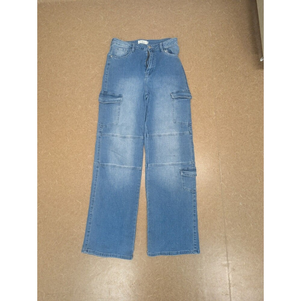 Windsor Junior M 7-9 Cargo Straight Wide Barrel Jeans Light Wash High Rise Denim